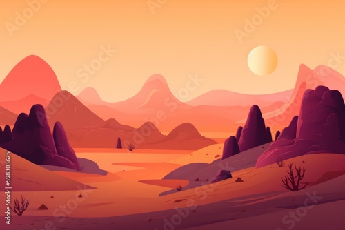 sunset in mountains desert  an orange desert with the sunset. Generative AI