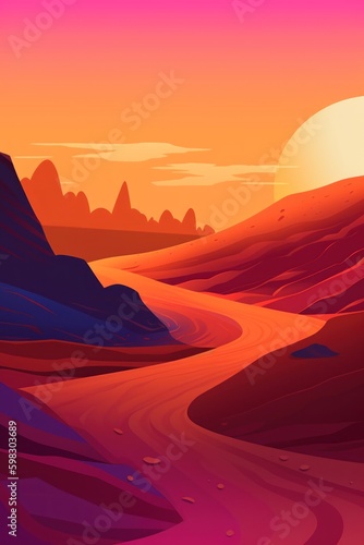 sunset in mountains desert  an orange desert with the sunset. Generative AI