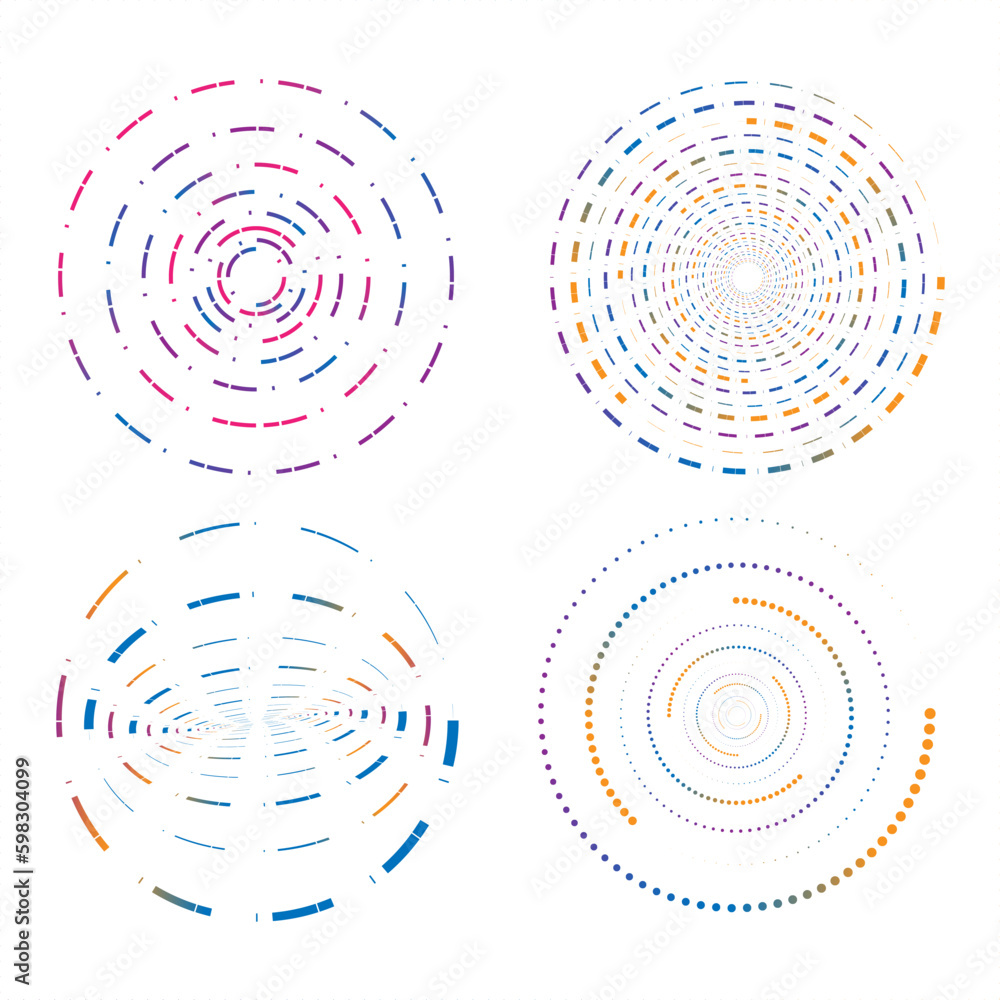 Abstract illusion circle dash line. Tech elements set Abstract illusion circle dash line. Tech elements set