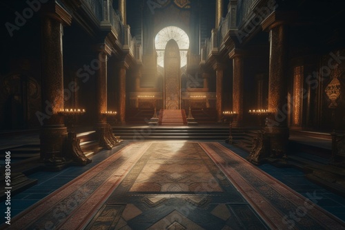 Image of the throne room in Revelation 4 using biblical symbolism. Generative AI