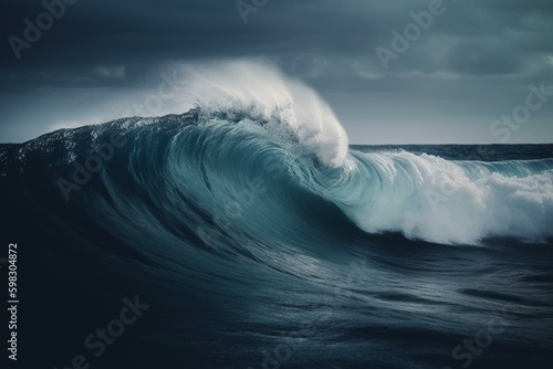 An enormous wave in a blue sea. Artistic. Generative AI