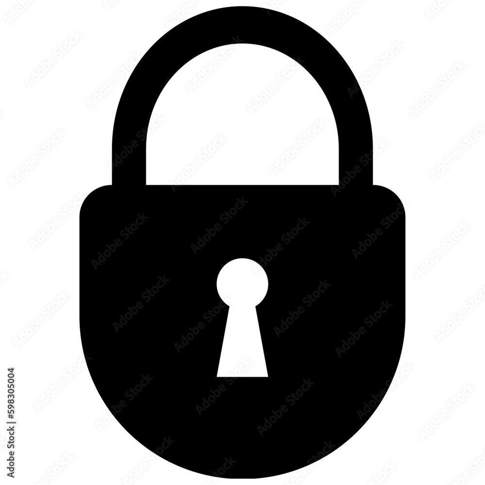 Lock icon, flat style black color curved bottom padlock with keyhole for web, app, mobile, UI, game, logo, security, secret, privacy, safety, password idea concept symbol with isolated background. Lock icon, flat style black color curved bottom padlock with keyhole for web, app, mobile, UI, game, logo, security, secret, privacy, safety, password idea concept symbol with isolated background.
