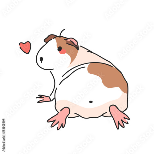 Cartoon Guinea Pig Vector Illustration. Back Side View with cute heart.