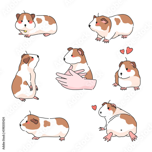 Cute Guinea Pig Poses Cartoon Vector Illustration.
