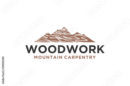 Mountain woodwork logo design carpenter icon symbol wood texture illustration