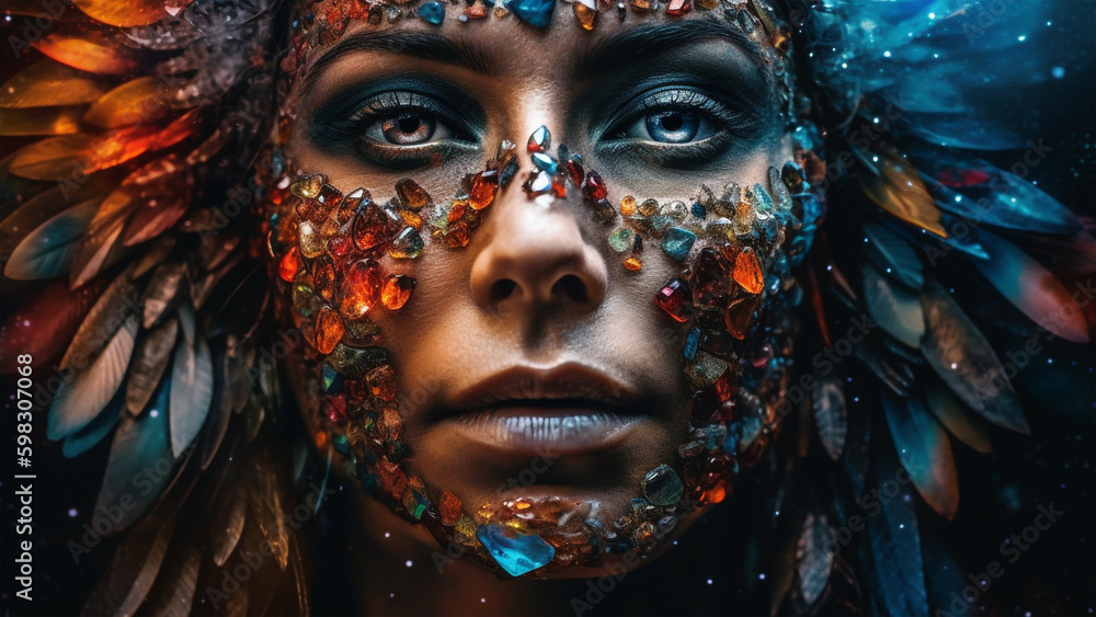 Beautiful woman with crystal face mask Beautiful woman with crystal face mask