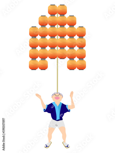 秋田の竿灯祭りの参加する男性