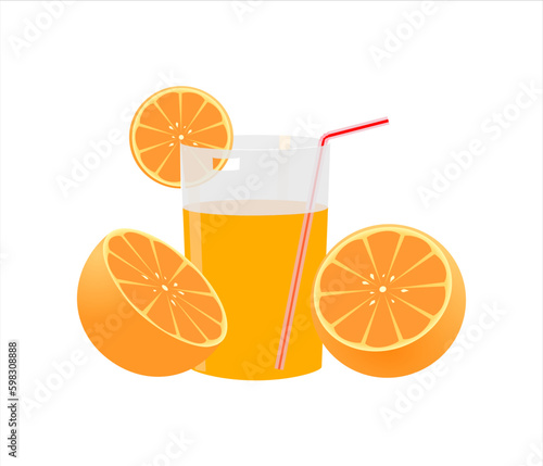 Slice of oranges with fresh orange juice