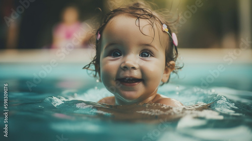 smiling baby  in pool  Generative AI