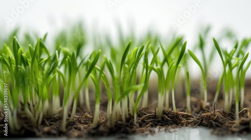 Close-up view of green germinated sprouts. Generative AI
