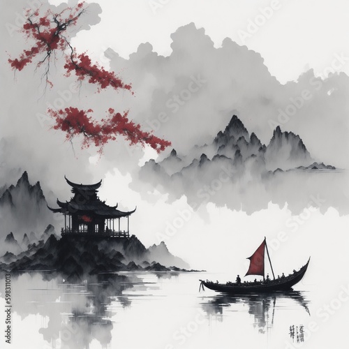 japanese, design, ancient, korean, art, background, traditional, chinese, illustration, painting, oriental, vector, wallpaper, asian, vintage, graphic, drawing, culture, china, nature, ink, landscape,