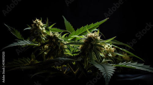 Sleek and Striking Cannabis on a Black Background. Generative AI