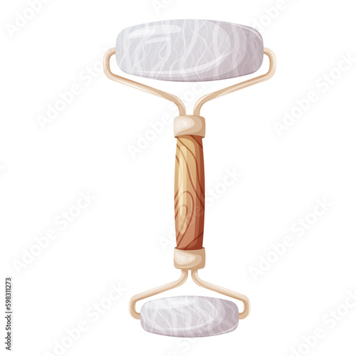 Gua sha roller double-sided for face and body massage made of natural stone, white agate, rose quartz. Concept for skin care.