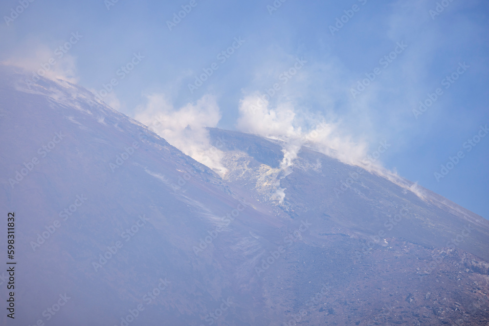 Volcano Mount Etna with smoking peak of main crater, Sicily, Italy