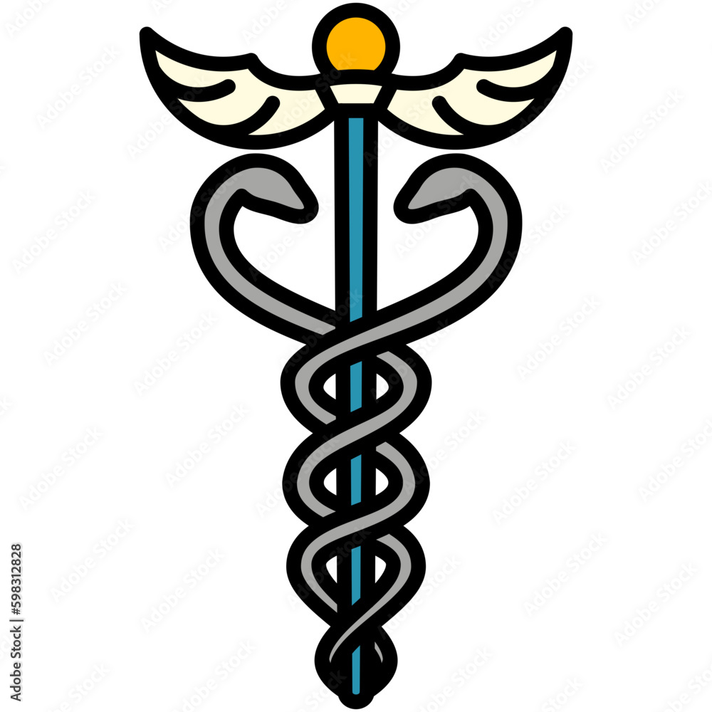 Caduceus rod Icon. Asclepius Symbol. Line Filled Icon Vector Stock Caduceus rod Icon. Asclepius Symbol. Line Filled Icon Vector Stock