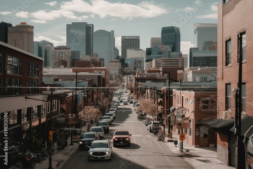 Busy commercial area in Denver. Generative AI