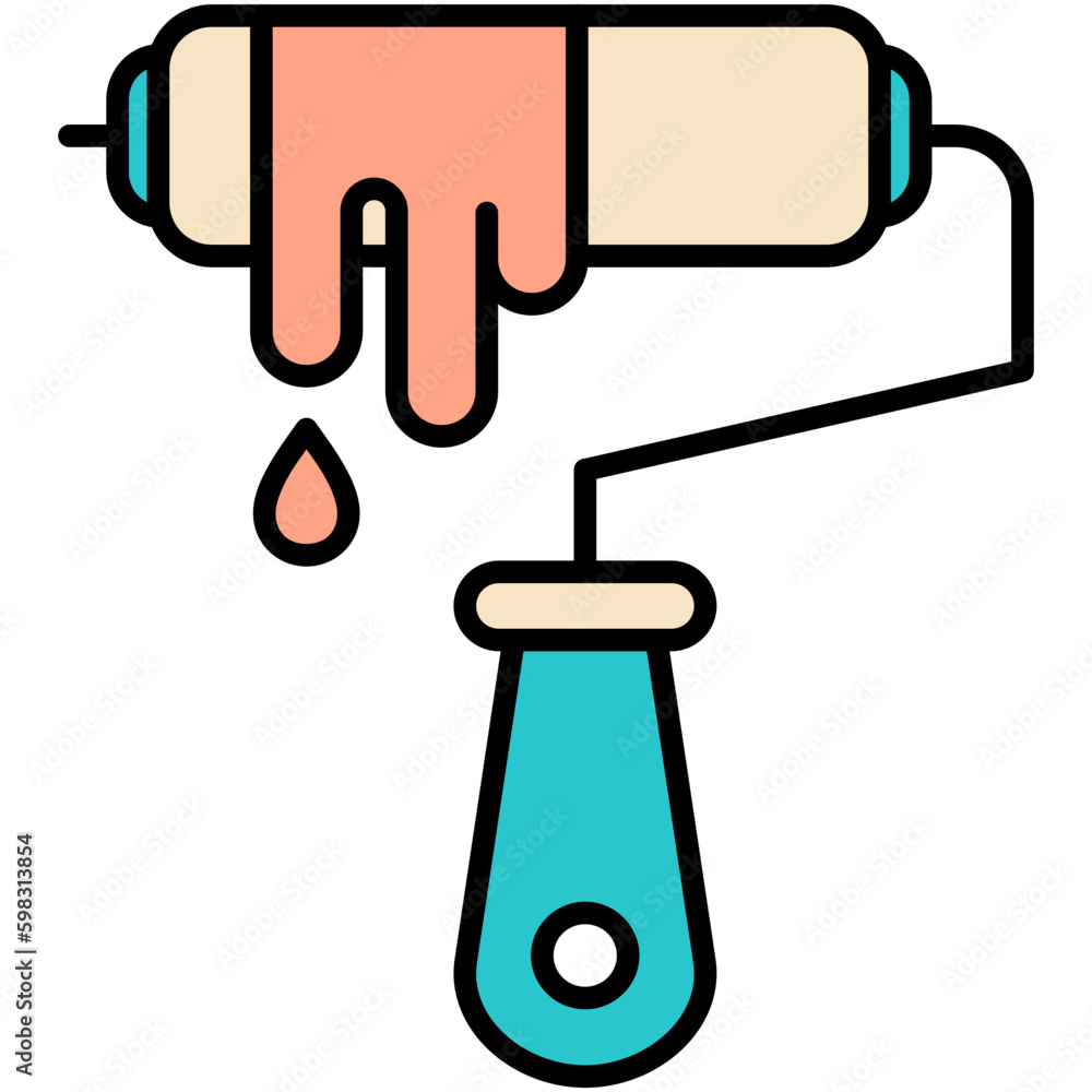 Roller Icon. Color Tool Art Symbol. Line Filled Icon Vector Stock Roller Icon. Color Tool Art Symbol. Line Filled Icon Vector Stock