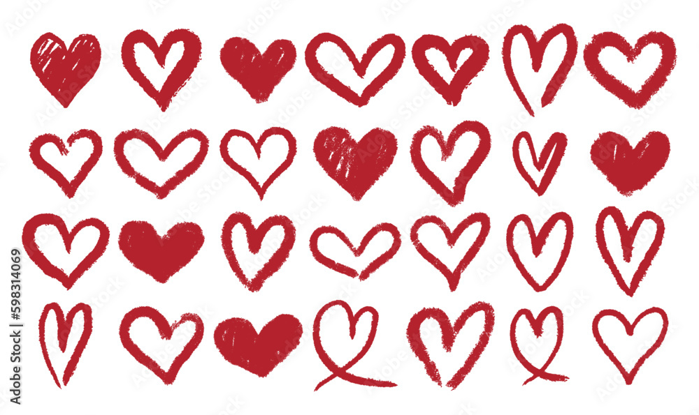 Vetor de hand drawn brush heart doodles texture, brush strokes heart