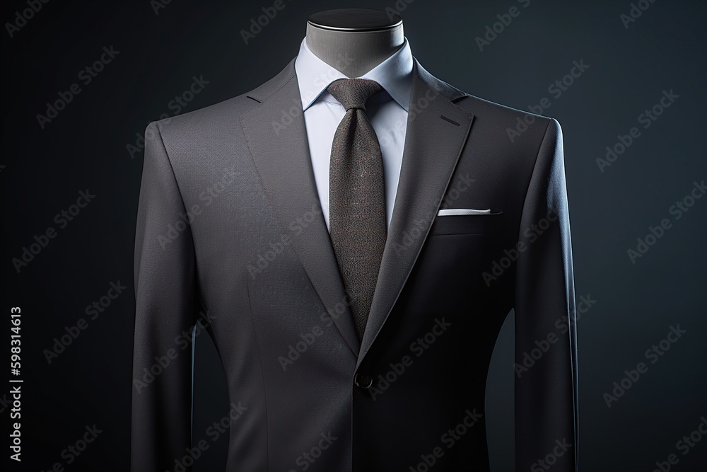 classic business suit without a man on a gray background. generative ai classic business suit without a man on a gray background. generative ai