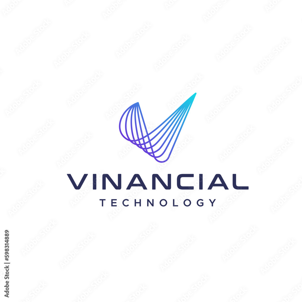 Modern V logo in mono line style going up. Modern V logo in mono line style going up.