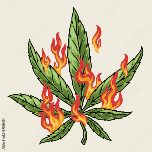 Burning cannabis colorful detailed emblem Generative AI