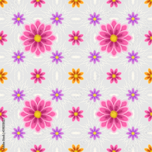 wall and floor tiles design with abstract wallpapers designs with different blossom flower pattern for kitchen, bathroom and living room - 3D Illustration. © Kororo