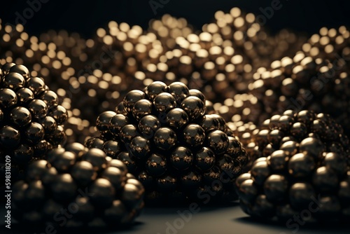 3D abstract background of golden black balls with raised texture. Generative AI