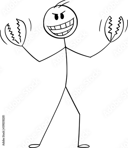 Person or Villain Monster With Crab Claws , Vector Cartoon Stick Figure Illustration