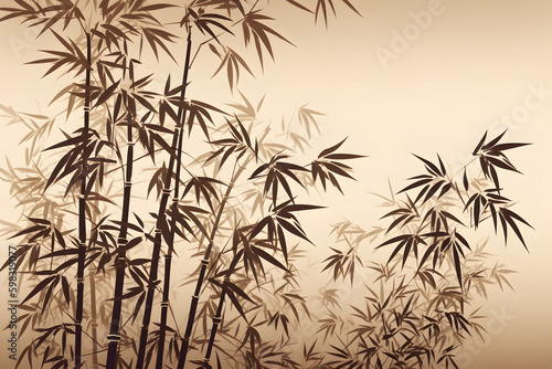 Bamboo forest set. Vintage bamboo background. Nature. Japan. China. Plant. Green tree with leaves. AI generated © darkmooondesgin