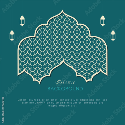 Photography Islamic  Luxury Ornamental Greeting Blue Background with Islamic Pattern and Dec