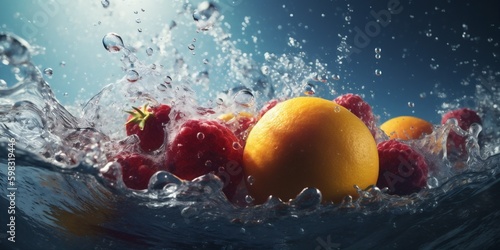 green vitamin space healthy drop fruit background water food fresh copy strawberry. Generative AI. Generative AI
