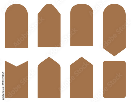 Set of blank gift box tags or sale shopping labels with rope. White paper and brown kraft realistic material. Empty organic style stickers. Flat design isolated vector.