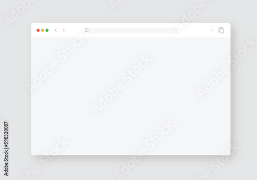 Modern browser window design isolated on dark grey background. Web window screen mockup. Internet empty page concept with shadow. Vector illustration