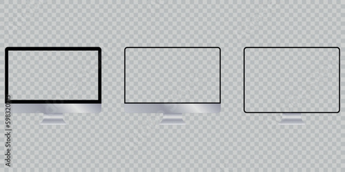 Realistic computer monitors isolated on transparent background. Vector layout. Vector illustration.