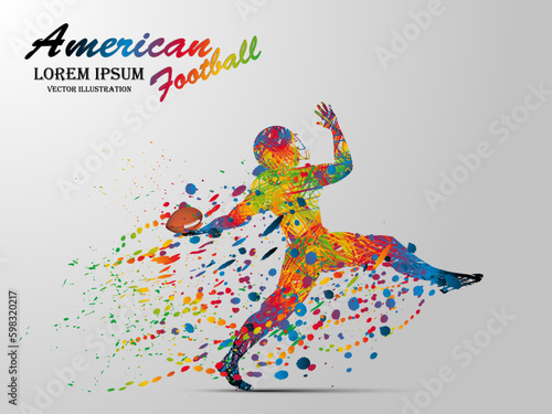 Visual drawing silhouettes of man throwing the ball at american football game, healthy lifestyle and sport concepts, abstract black and white vector illustration