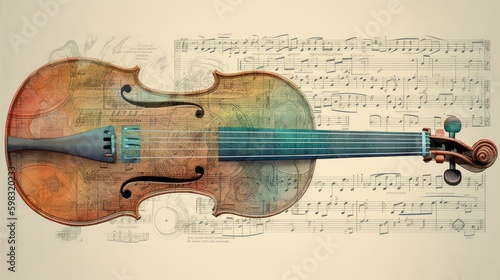 Diagrammatic Illustration of a Violin, Detailed Structure and Components, Music and Instrument Education Concept, Generative AI Illustration