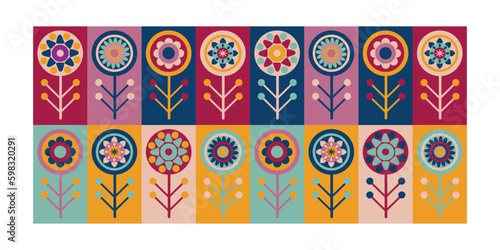 Scandinavian style floral rectangular pattern. Bauhaus minimal banner. Modern abstract art 