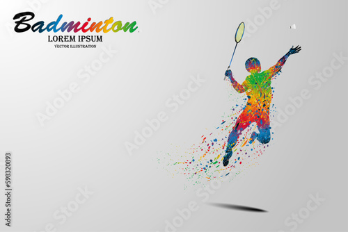 Visual drawing movement to badminton sport and jumper at fast of speed on stadium  colorful beautiful design style on white background for vector illustration  exercise sport concept set 2 of 3