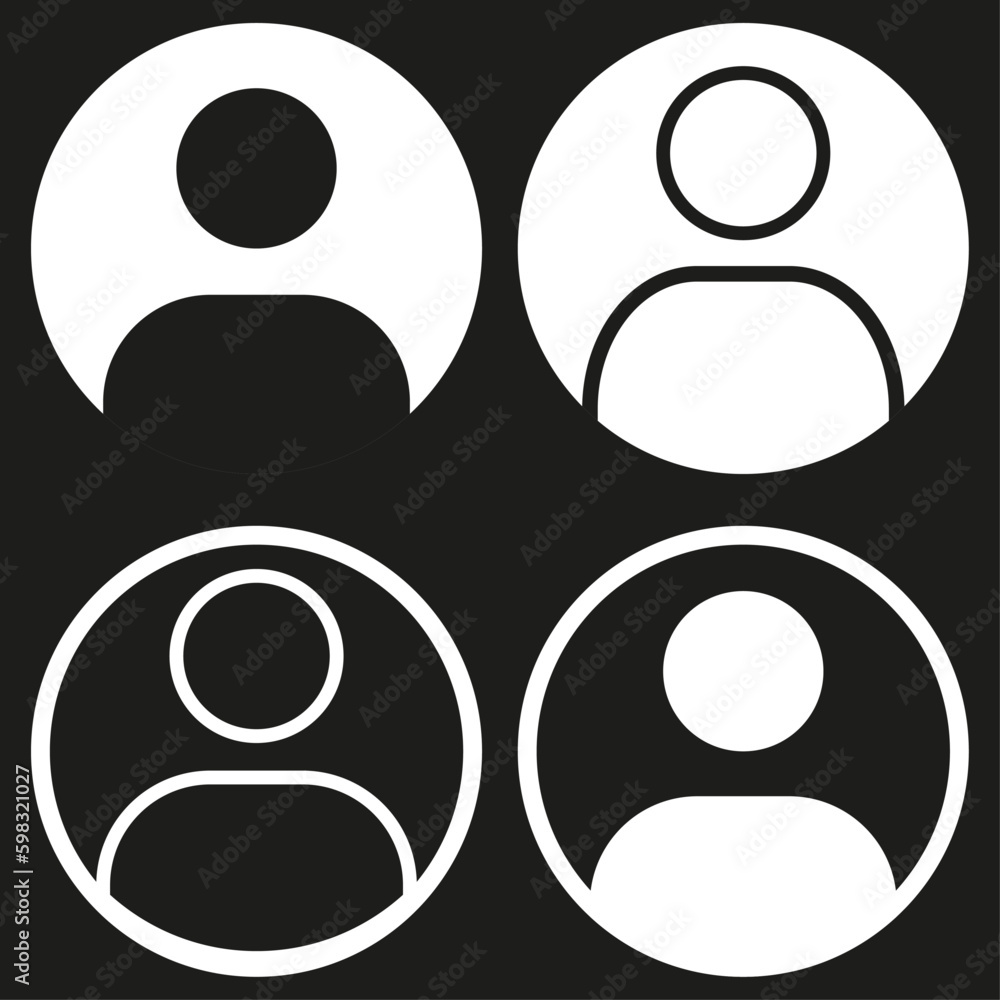 Four vector icons. User profiles. Avatar. Man or woman silhouette flat sign. White silhouette isolated on black background. Perfect for social networks, messengers, stories or your ads. Four vector icons. User profiles. Avatar. Man or woman silhouette flat sign. White silhouette isolated on black background. Perfect for social networks, messengers, stories or your ads.