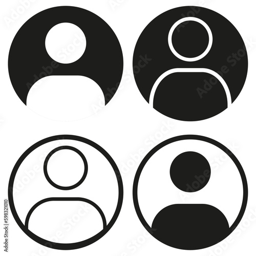 Vector icons. Four user profiles. Man or woman silhouette flat sign. Avatar. Black silhouette isolated on white background. Perfect for social media, messengers, stories or your ad.