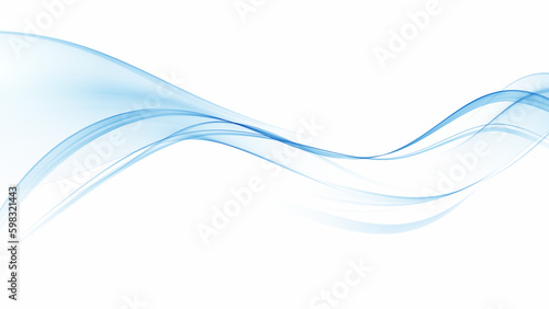 Abstract blue transparent wave flow, wavy blue lines. © lesikvit