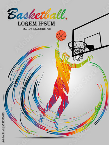 Visual drawing man playing sport basketball of side view, healthy lifestyle and sport concepts,abstract basketball game colorful vector illustration , set 5 of 5