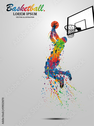 Visual drawing basketball sport and jumper at fast of speed on stadium   colorful beautiful design style on white background for vector illustration  exercise sport concept