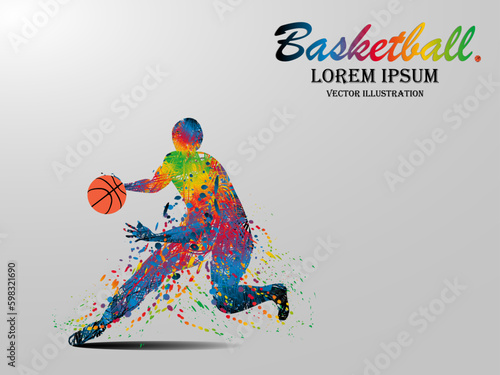Visual drawing basketball sport and dribble dodge at fast of speed on stadium , colorful beautiful design style on white background for vector illustration, exercise sport concept - Vector