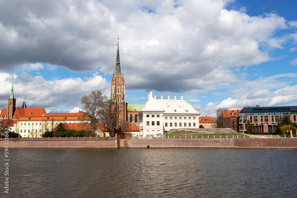View on Wroclaw Old Town. Island and Cathedral of St John on river Odra. Wroclaw.