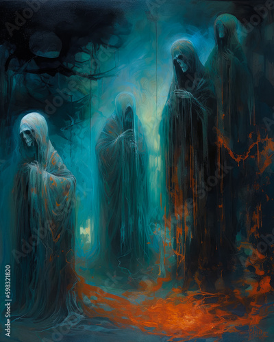 Haunting Supernatural Paintings  A Ghostly Background Poster, Wall Art, AI Generated  © Techtopia Art