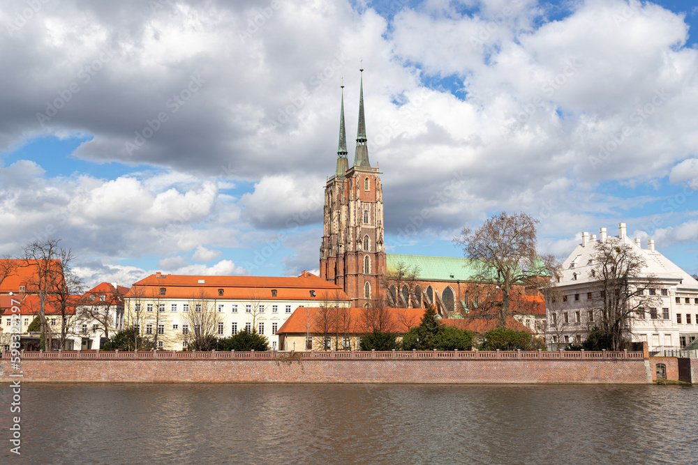 View on Wroclaw Old Town. Island and Cathedral of St John on river Odra. Wroclaw.