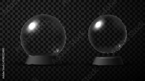 Empty glass ball flying and standing on stack crystal magic souvenir set realistic vector