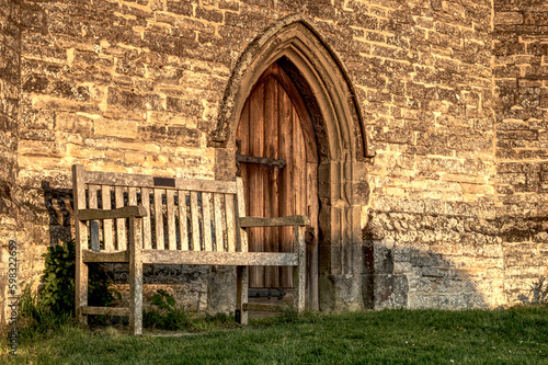 old wooden bench in the old castle