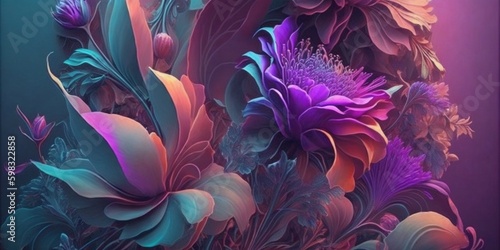 Colorful beautiful ornate flowers - created with generative AI technology